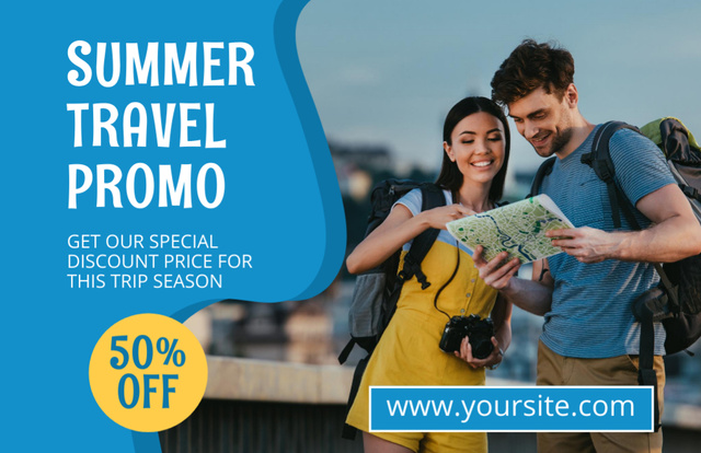 Special Discount on Summer Travel Thank You Card 5.5x8.5in Design Template