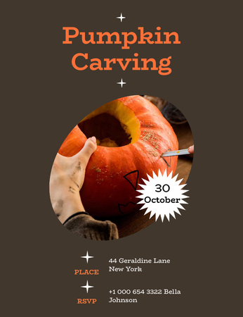 Platilla de diseño Halloween Pumpkin Carving Announcement Invitation 13.9x10.7cm