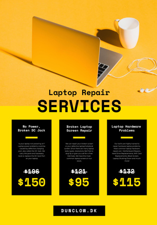 Template di design Gadgets Repair Service Offer with Laptop and Headphones Poster 28x40in