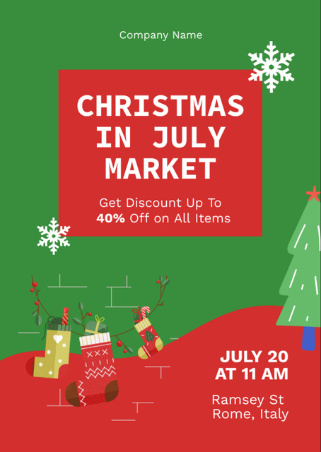 Extravagant Christmas Market in July With Discounts Flyer A6 Design Template