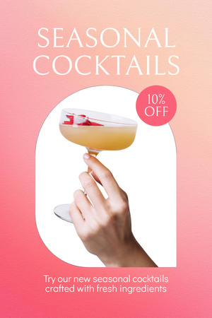 Designvorlage Saisonales Cocktail-Angebot im edlen Glas mit Rabatt für Pinterest