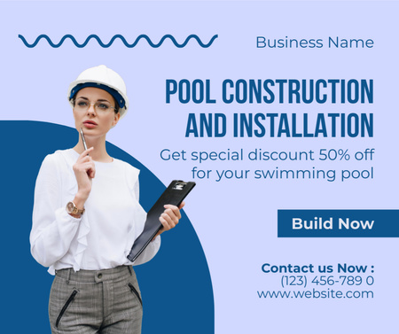 Ontwerpsjabloon van Facebook van Offer Discounts for Construction and Installation of Swimming Pools