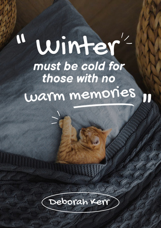 Lainaus talvesta söpön nukkuvan kissan kanssa Poster Design Template