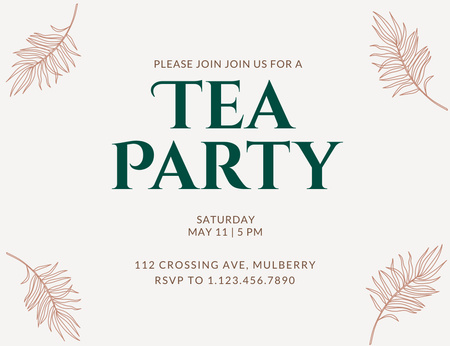 Tea Party Bejelentés gallyakkal Invitation 13.9x10.7cm Horizontal tervezősablon