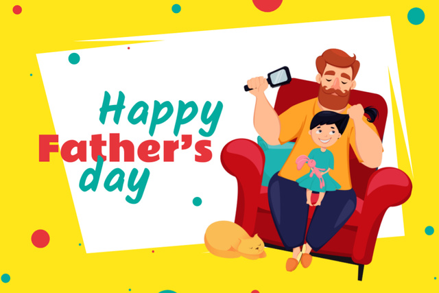 Template di design Father's Day Greeting With Illustration of Dad and Son Postcard 4x6in