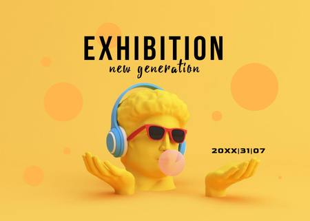 Ontwerpsjabloon van Flyer 5x7in Horizontal van Thought-provoking Art Exhibition Announcement With Head Sculpture