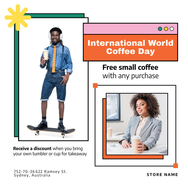 People Drinking Cappuccino on World Coffee Day Instagram – шаблон для дизайну