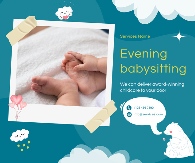Evening Babysitting Service Promotion Facebook Modelo de Design