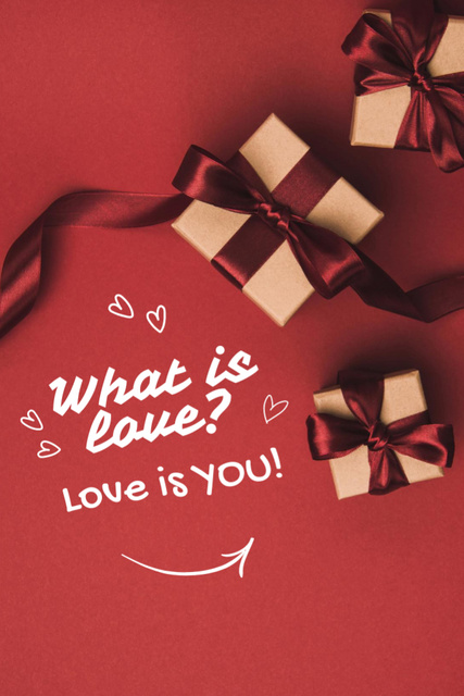 Valentine's Day Celebration with Gift Boxes in Red Postcard 4x6in Vertical Šablona návrhu