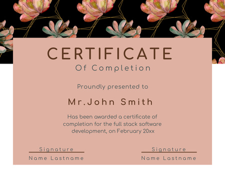 Szoftverfejlesztési tanfolyam elvégzésének elismerése Certificate tervezősablon