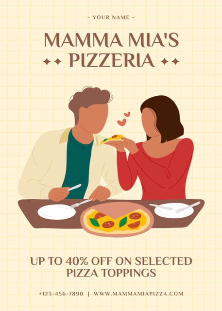 Template di design Yummy Pizza In Pizzeria With Discount On Toppings Flayer