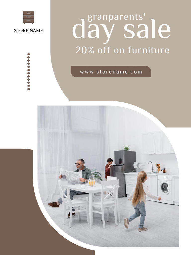Plantilla de diseño de Discount on Furniture for Grandparents' Day on Beige Poster US 