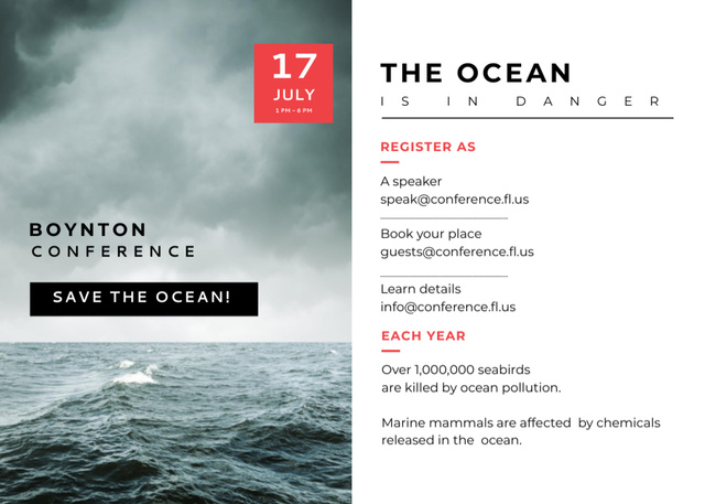 Saving Oceans Conference Announcement Flyer 5x7in Horizontal Design Template