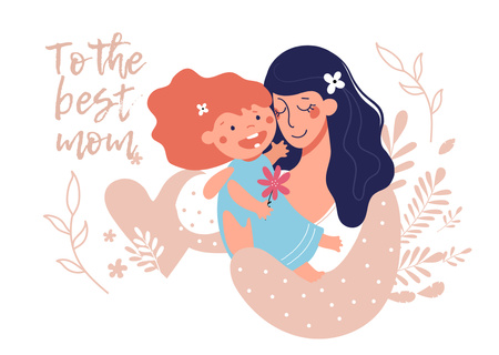 Святкове привітання з днем матері з пастельними ілюстраціями Postcard – шаблон для дизайну