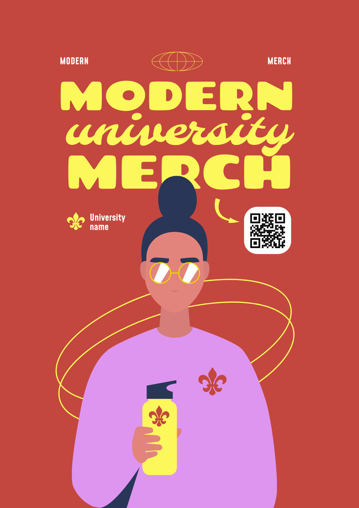 Trendy University Merch With Offer on Red Poster Tasarım Şablonu