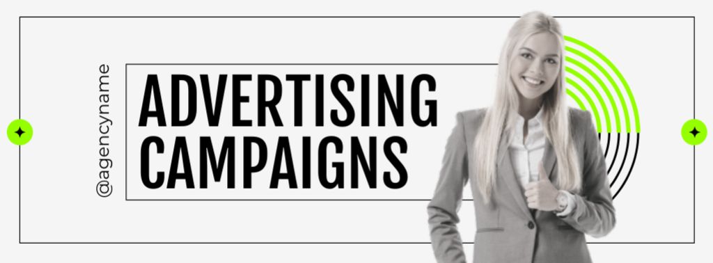 Young Businesswoman Proposes Advertising Campaign Facebook cover Šablona návrhu