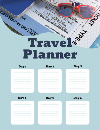 Travel Itinerary List with Male Hand and Map Notepad 8.5x11in Design Template