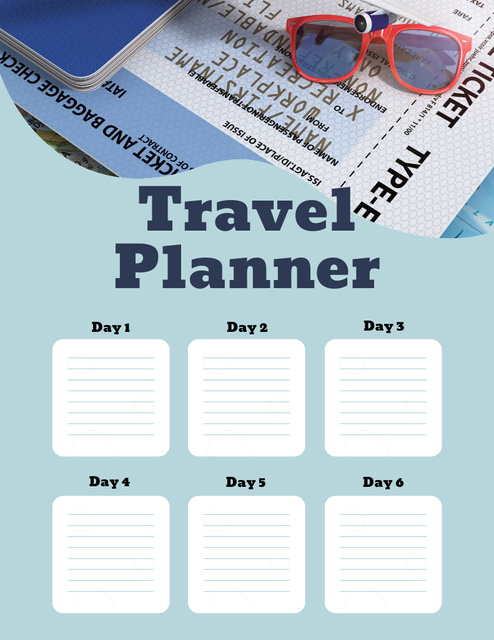 Travel Itinerary List with Male Hand and Map Notepad 8.5x11in Tasarım Şablonu