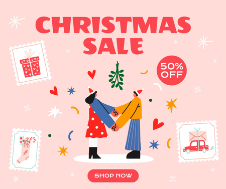 Christmas Sale Friends Holding Hands Facebook Design Template