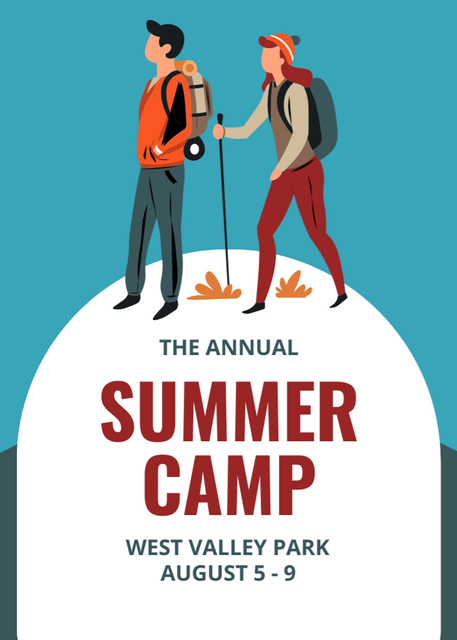 Plantilla de diseño de Announcement of The Annual Summer Camp With Couple Walking Invitation 