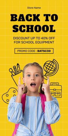 School Sale with Girl on Yellow Graphic Design Template