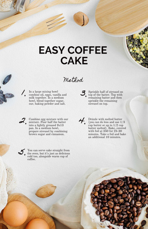 Coffee Cake cooking Ingredients Recipe Card Design Template