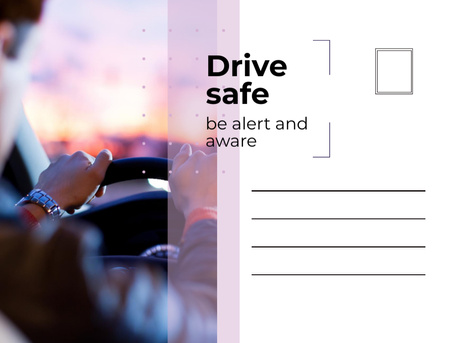 Man driving Car on Sunset Postcard 4.2x5.5in Design Template
