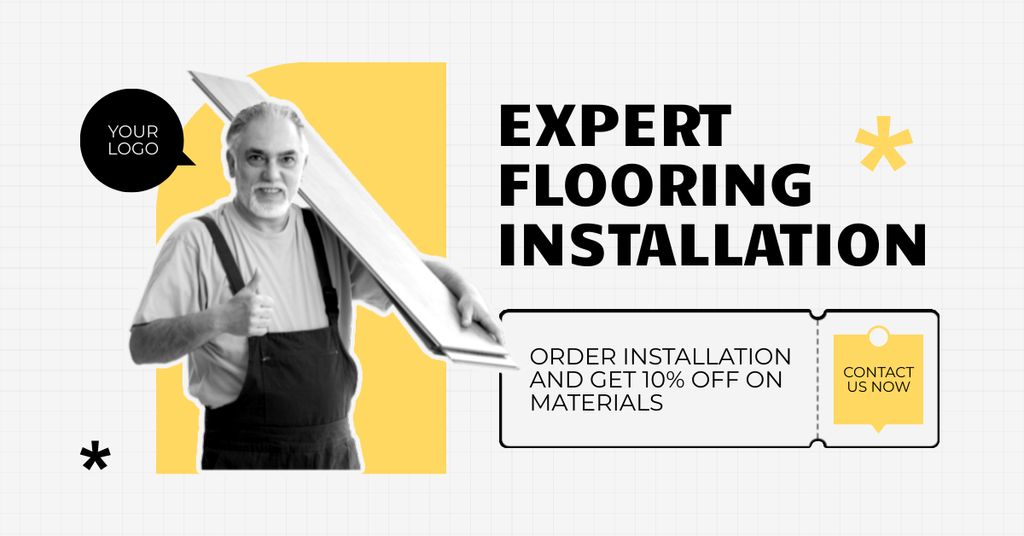 Designvorlage Flooring Installation Services with Expert Repairman für Facebook AD