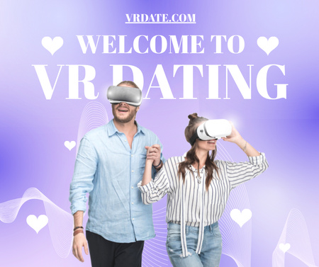 Virtual Reality Dating Promotion with Young Couple Facebook Design Template