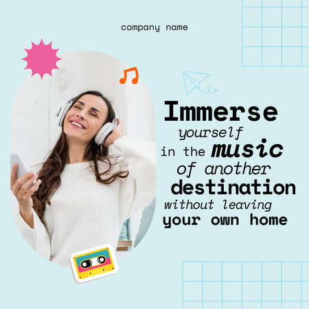 Travel Inspiration with Woman Listening to Music Instagram Design Template