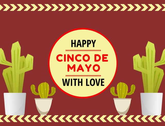 Traditional Cinco de Mayo Congrats With Love And Cacti Postcard 4.2x5.5in Tasarım Şablonu