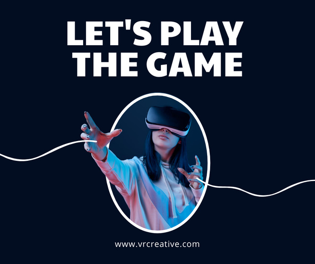 Game Ad with Woman in Virtual Reality Glasses Facebookデザインテンプレート