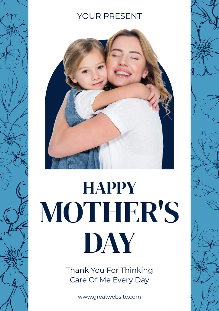Ontwerpsjabloon van Poster van Happy hugging Mom and Daughter on Mother's Day