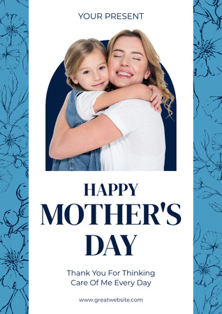 Happy hugging Mom and Daughter on Mother's Day Poster Design Template