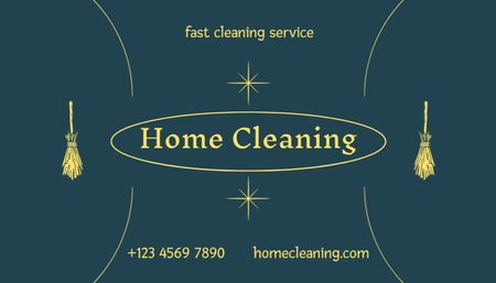 Cleaning Services Offer with Brooms Business Card US Design Template