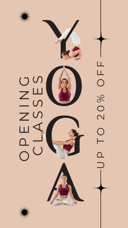 Ontwerpsjabloon van Instagram Story van Yoga Openingslessen met korting tot 20%
