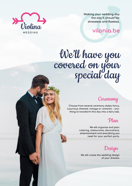 Wedding Planning Services with Happy Newlyweds Poster Design Template
