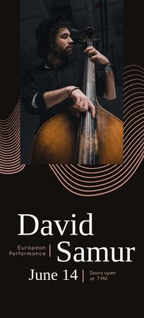 Concert Invitation with Musician Playing Double Bass Flyer 3.75x8.25in Design Template
