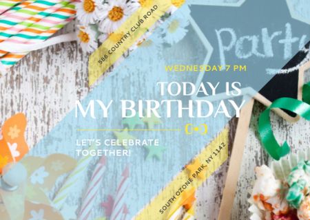 Template di design Birthday Party Invitation Bows and Ribbons Postcard