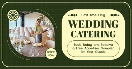 Designvorlage Hochzeits-Catering-Service mit freundlichem Kellner für Facebook AD