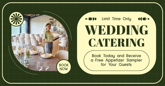 Wedding Catering Services with Friendly Waiter Facebook AD tervezősablon