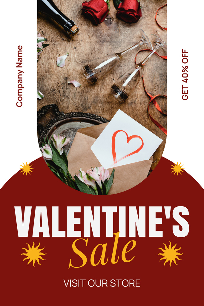 Ontwerpsjabloon van Pinterest van Valentine's Day Sale With Champagne And Discounts