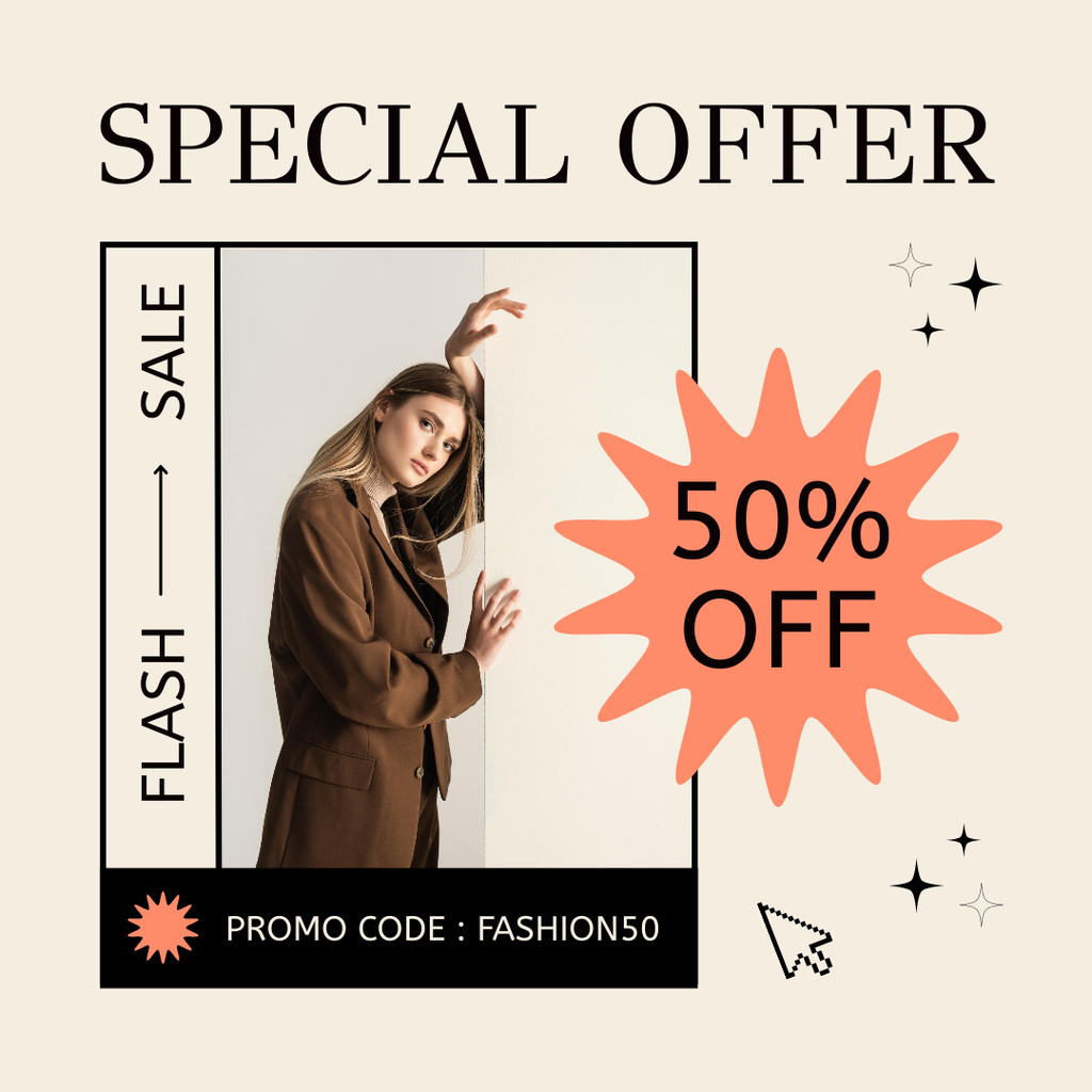 Special Sale Offer with Woman in Elegant Brown Coat Instagram AD Design Template