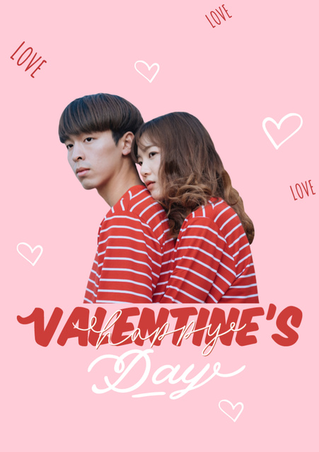 Happy Asian Couple on Valentine's Day Postcard A5 Vertical Design Template