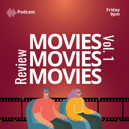 Ontwerpsjabloon van Podcast Cover van beoordeling van new movie met jong paar in 3d-brillen