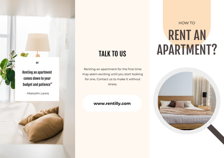 How to rent an apartment Brochure with Cozy light Room Brochure Πρότυπο σχεδίασης