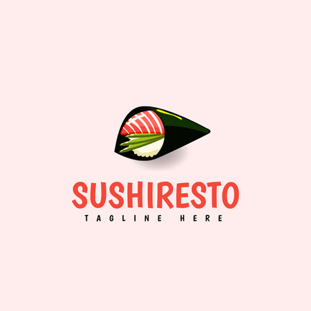 Emblem of Japanese Restaurant with Hand Roll Logo Design Template