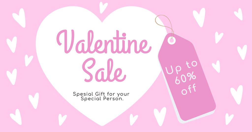Ontwerpsjabloon van Facebook AD van Valentine's Day Sale Announcement with Pink Tag
