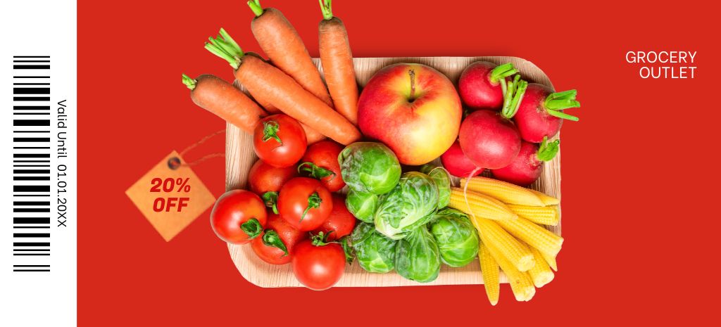 Grocery Store Discount on Fresh Vegetables Coupon 3.75x8.25in Šablona návrhu