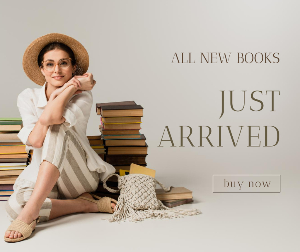 Bookstore Announcement with Stylish Woman Facebook tervezősablon